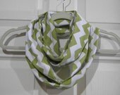 Chartreuse Green and White Chevron Infinity Scarf