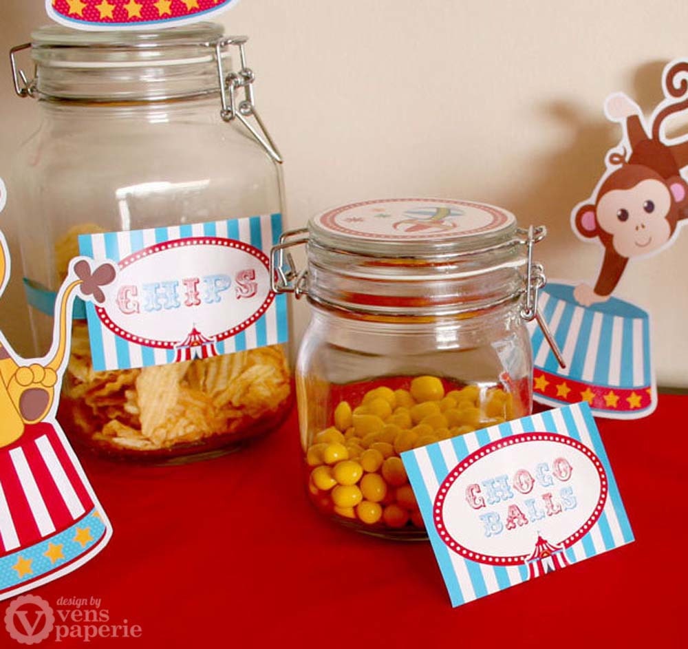 Vintage Blue Carnival Circus Birthday Party - DIY PRINTABLE BLANK Food Label - Instant Download - PS801CA1f