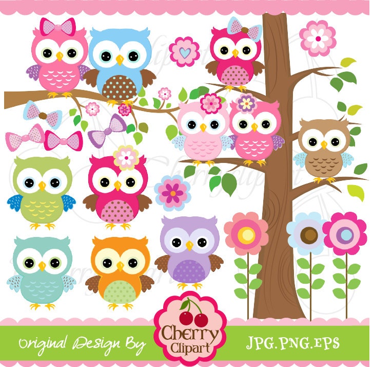 Cute Owls Digital Clipart Elements Set NO.AN022