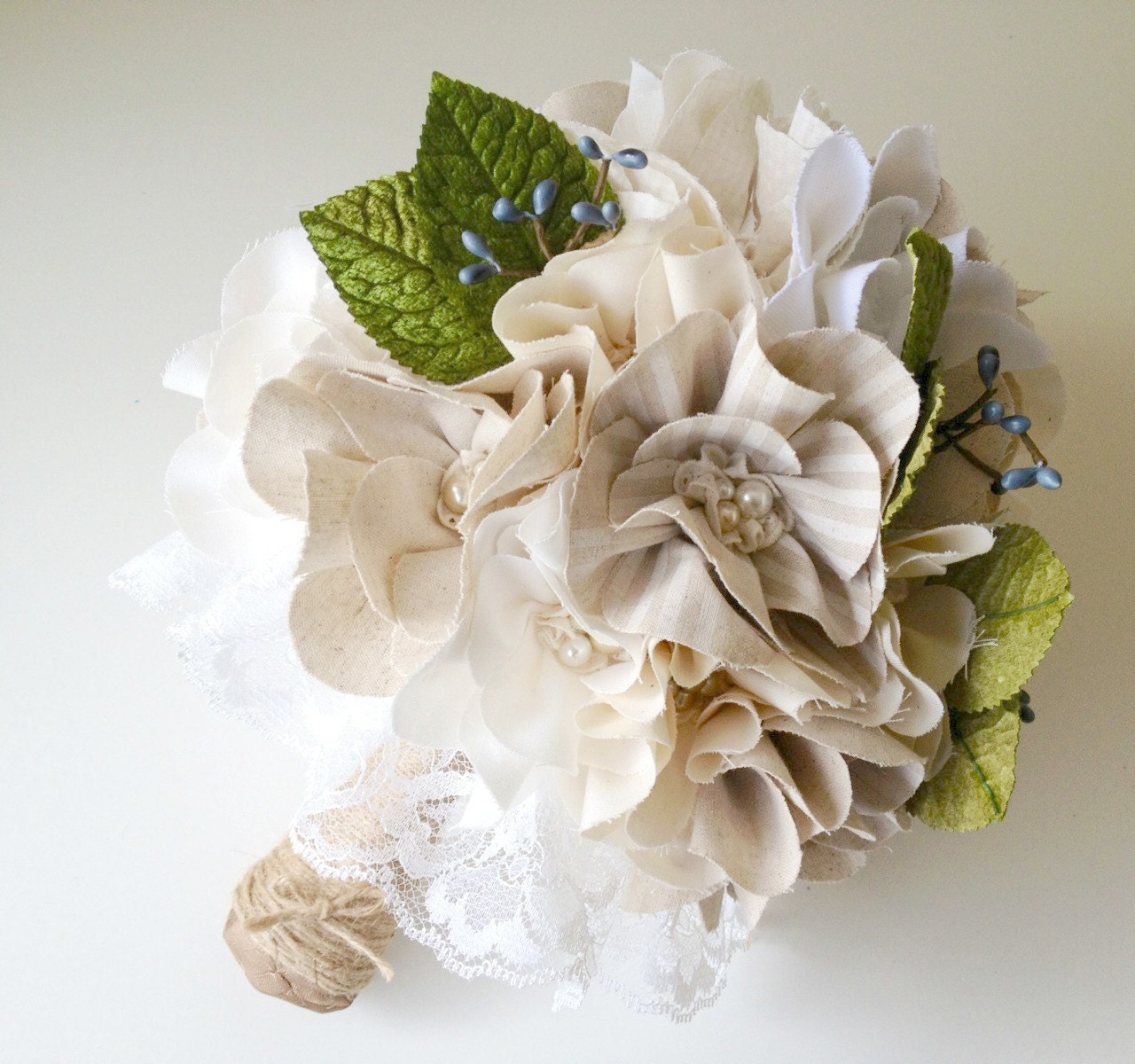 Woodland weddings bridal bouquet, Fabric flower bouquet, Cotton magnolias, Unique wedding bouquet