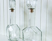 Vintage Liquor Bottles Set / Glass Octagon Whiskey Decanter