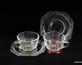 Federal Madrid-Clear Flat Cups and Saucers (2 sets)