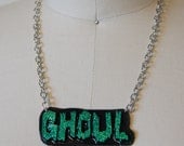 Ghoul Text Necklace, Glitter Green and Black.