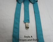 ON SALE - Aquamarine Lil Boy Suspenders and Bow Tie Set - Sizes from newborn to 10 years - 3 Styles to Choose From