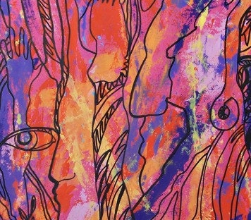 Pink abstract tree original art nature pagan spirits home decor 19x25 mixed media on paper Valentine gift layaway