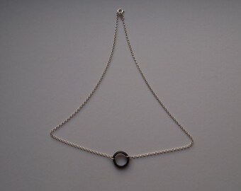 Black & White Little Circle Necklace. Oxidised, Sterling Silver