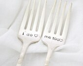 I do, Me Too wedding forks- table setting, vintage silver forks- wedding gift or engagement gift. Boho winter wedding decor