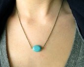Turquoise Necklace - simple jewelry, stone, boho, southwest, antique brass, single charm, wholesale available