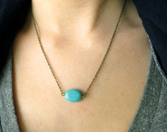 Turquoise Necklace - simple jewelry, stone, boho, southwest, antique brass, single charm, wholesale available