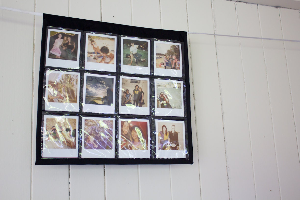 Photo Pocket - Polaroid Photo Display - Wall Hanging for Photos or Art - Photography Gift - Pinstriped Cotton - for 600 Polaroid Film