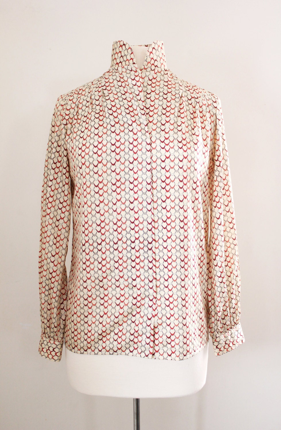 Vintage '70s Satin Blouse with Mandarin Collar - Size Small