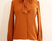 Vintage Secretary Blouse - Pussy Bow Blouse - Tie Neck Blouse - Size Small