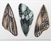 Butterfly Moth Wings Watercolor Art Painting - Archival Print - 11x14 White Moth Wings