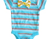 Baby Boy Aqua and Orange striped Bow tie onesie