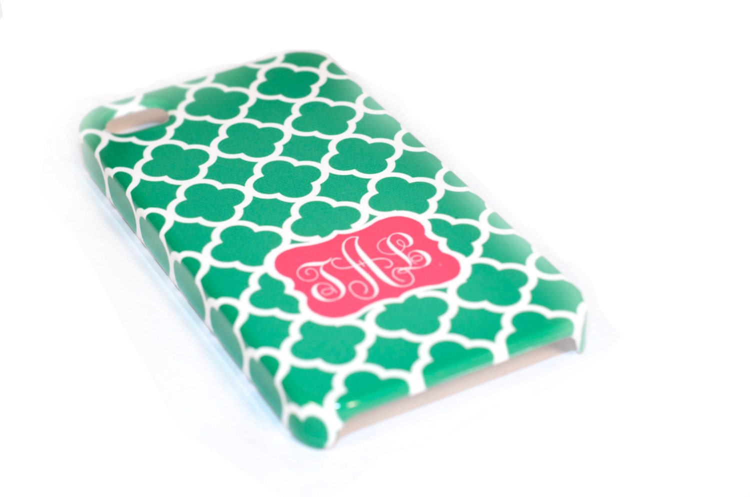 Geo Quatrefoil - Green n Pink - Personalize Monogram Case