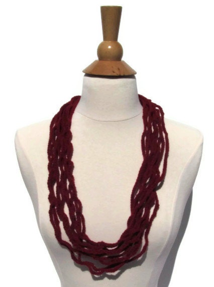 Maroon Brick Dark Red Infinity Crochet Chain Scarf / Necklace