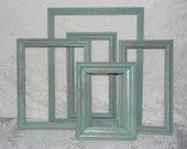 Distressed Picture Frames Green 5 Pc Set Shabby Cottage Chic Decor