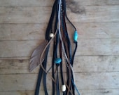 Leather Fringe Purse Charm or Keychain Feathers Beads