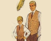 Simplicity 1950s Sewing Pattern Men Boys Vest Bow Tie Necktie Formal Father and Son Fashion Chest 25