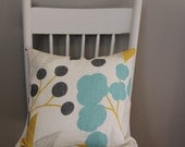 modern floral pillow & pillow cover // linen pillow // blue yellow grey // 16 x 16 in square