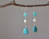 Summer Earrings - Natural Pearl and Turquoise Drop Earrings