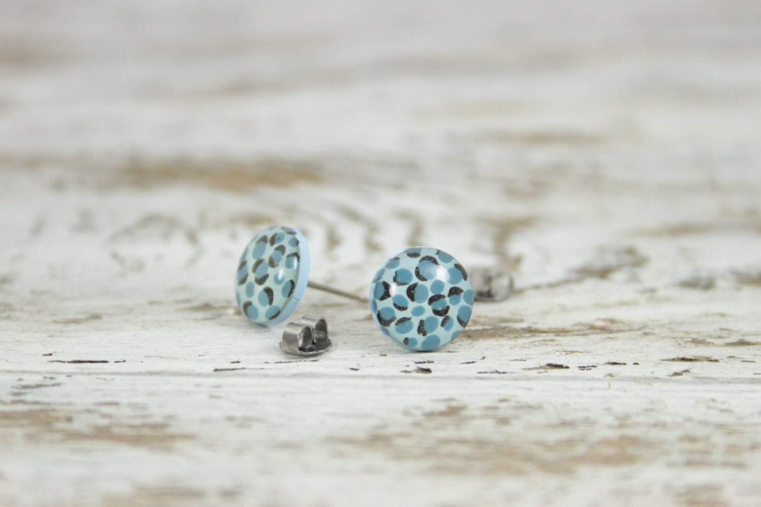 LIGHT BLUE CHEETAH - Animal Print Post Earrings by Blissful Bird Studio