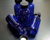 5 Cobalt Blue Round Glass Bottles Size 3" inch tall