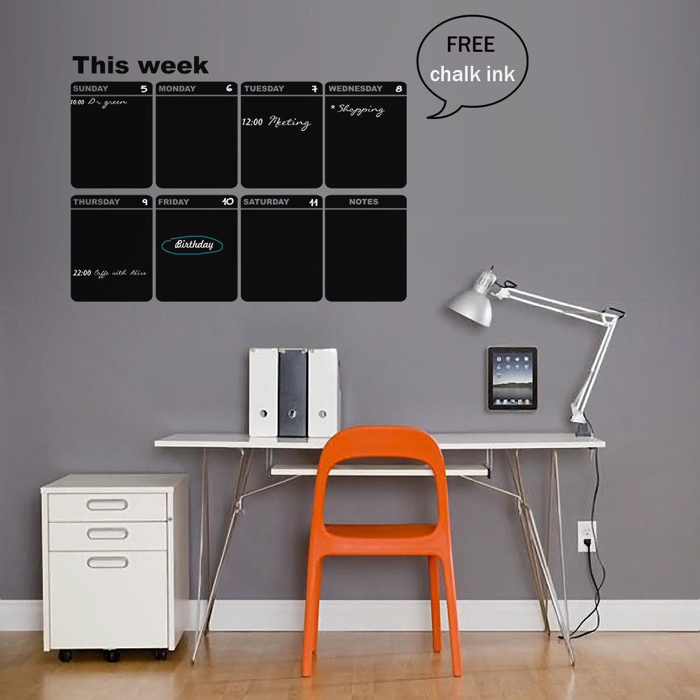 Dry Erase Calendar Vinyl Decal Weekly Planner Chalkboard FREE Chalk Marker - ID417