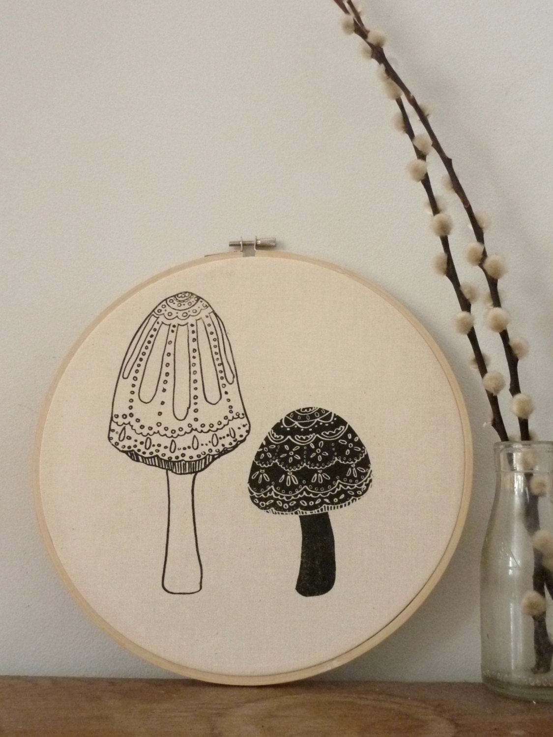 Fancy mushroom screen printed dainty wall hanging