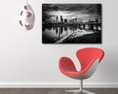 Portland Oregon Skyline Black and White Gallery Canvas Wrap--Fine Art HDR 24x36
