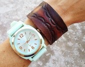 Vintage Leather Bracelet Cuff is Bohemian Women's Jewelry Tooled Brown Leather Hippie Bracelet Cuff Jewelry Leather Bangle OOAK (Cuff23)