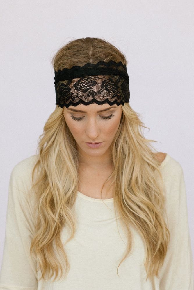 Black Sheer Lace Headband with Tapered Cut and Scalloped Edge - Sheer Simplicity Headband