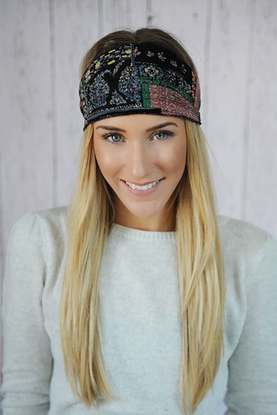 Bohemian Headband Stretchy Patchwork Printed Accordion Wide Headband for Women