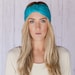 Aqua Turband Headband Wide Sparrow Headband in Jade Stretchy Jersey Hair Band Ruched with Fabric Wrap