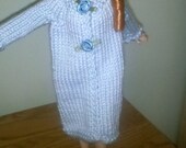 Soft Blue Hand Knit Coat and Hat for Barbie