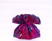Drawstring Jewelry Pouch / Travel Jewelry  Case / Cosmetic Organizer / Shades of Pink Teal & Blues / Teal Inside