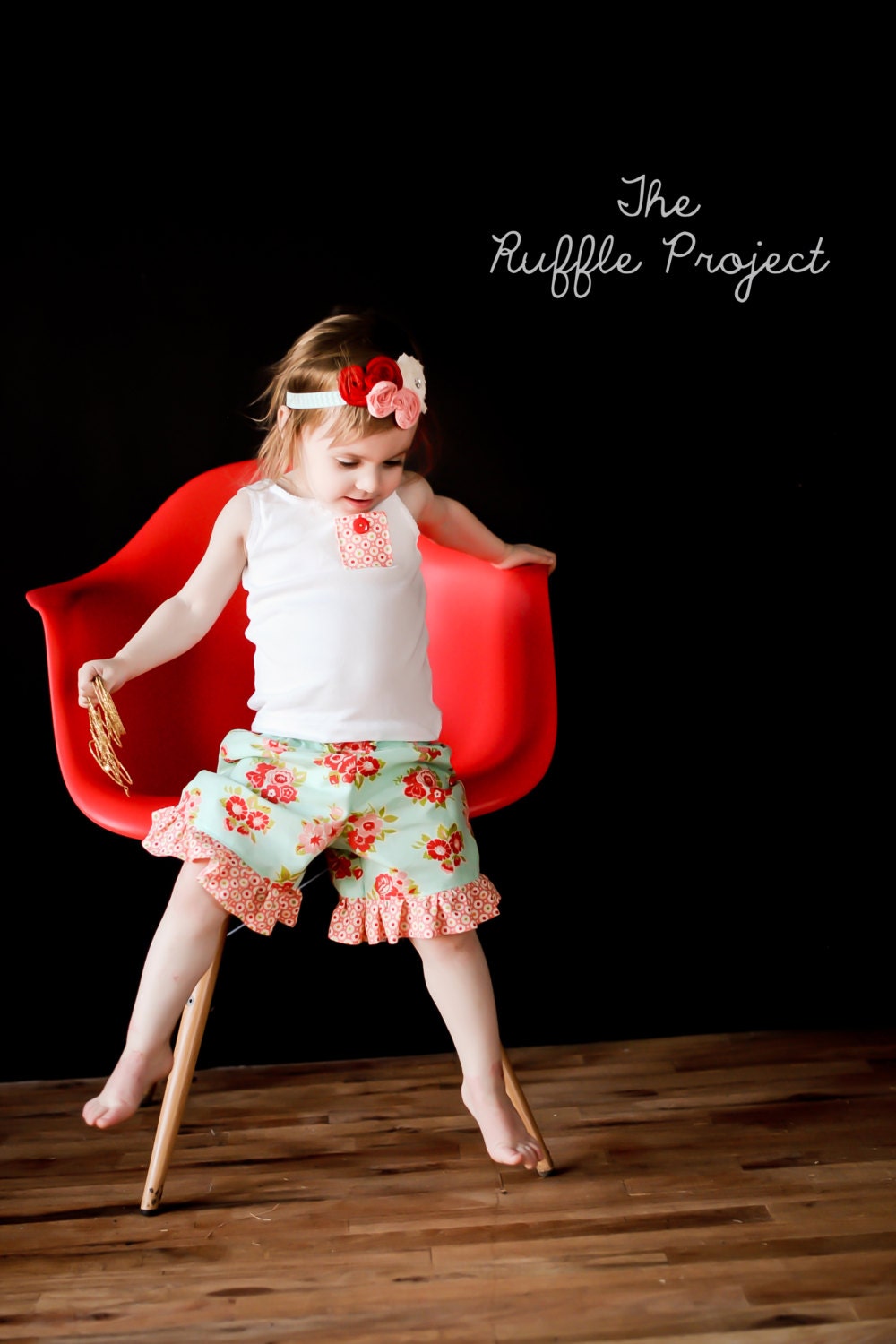 Toddler/ Child Girl Floral Dotted Ruffled Shorts and Pocket Tee Outfit - Easter, Spring, Summer, clothes,