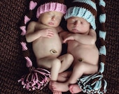 Newborn Twin Hats, Elf Hats, Twin Photo Prop, Pom Pom Hats, Boy/Girl Hats, Infant Beanies.