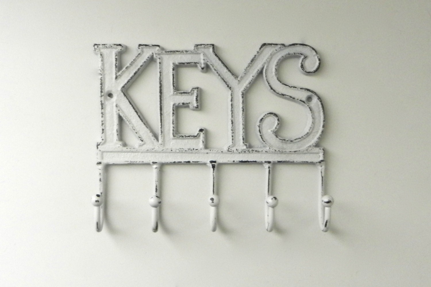 key rack - distressed white decorative wall hook - real estate closing gift