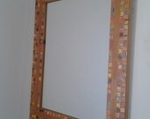 Hanging Wall Mirror, Home Decor, Orange Mirror,  Handmade Mirror, Wooden Frame, Mosaic Look,  Large Mirror, Wall Decor