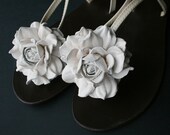 Soft Cream Leather Flower Shoe Clips