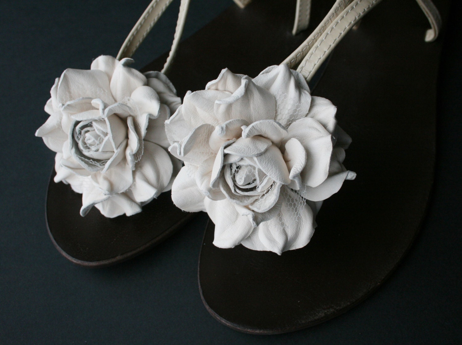 Soft Cream Leather Flower Shoe Clips