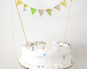 Fabric Cake Topper - Bunting Decoration - Wedding, Birthday Party, Shower Decor "Lemon Lime" summer golden yellow apple green grey floral