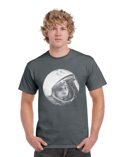 Yuri Gagarin T Shirt. First Man in Space T Shirt. USSR. Sputnik. Cosmonaut. Russia. Charcoal. Grey.