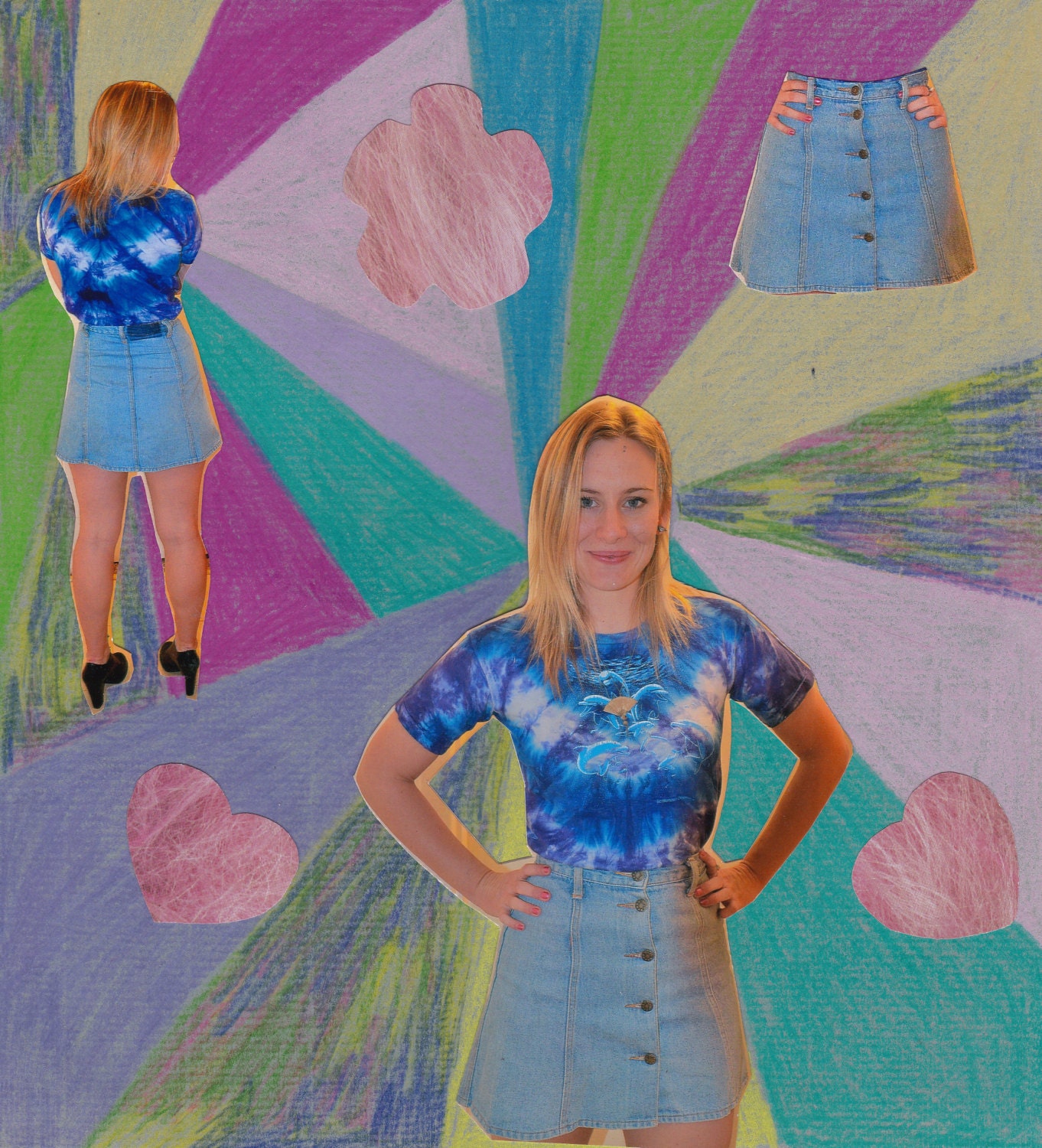 Classic 90s skirt denim a-line button-up XS