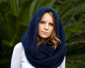 Infinity Scarf, Navy Blue Crochet Circle Scarf