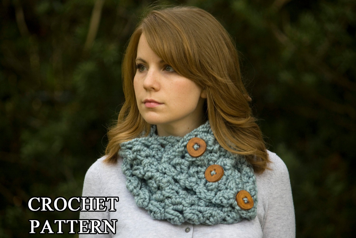 CROCHET PATTERN Puff Stitch Cowl, Button Neck Warmer Pattern, Women's Chunky Cowl Instant Download