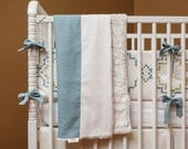 Crib Bumper with Piping & Ties: Picket Linen, Seaspray color READY to LOVE