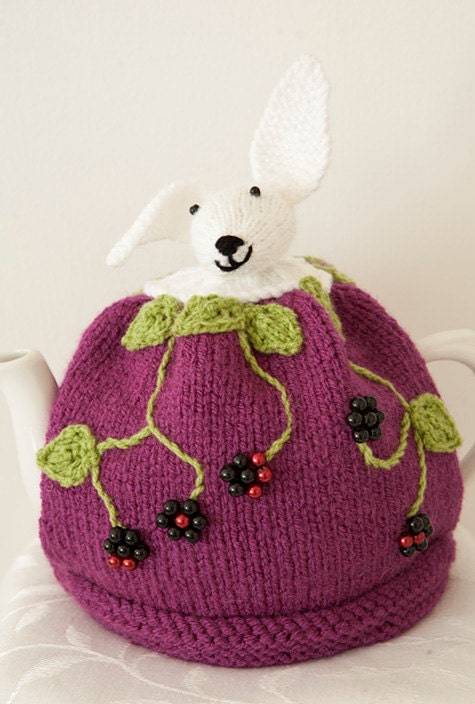Blackberry Bunny Tea Cosy, Hand Knitted Tea Cozy