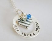 Air Force Mom Air Force Wife Necklace Hand Stamped Jewelry Military Charm Sterling Silver